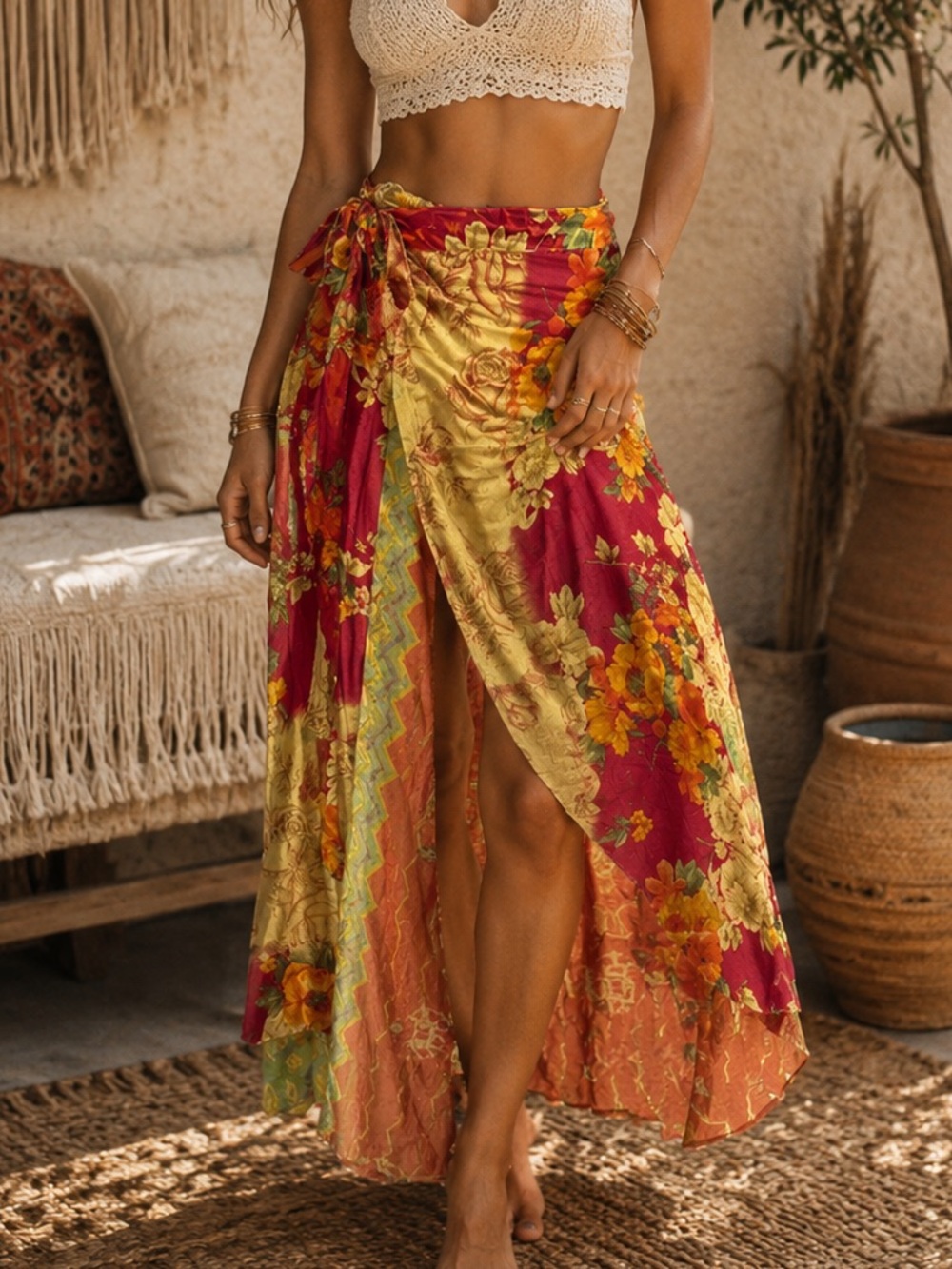 Darn Good Sari Wrap Boho Maxi Skirt